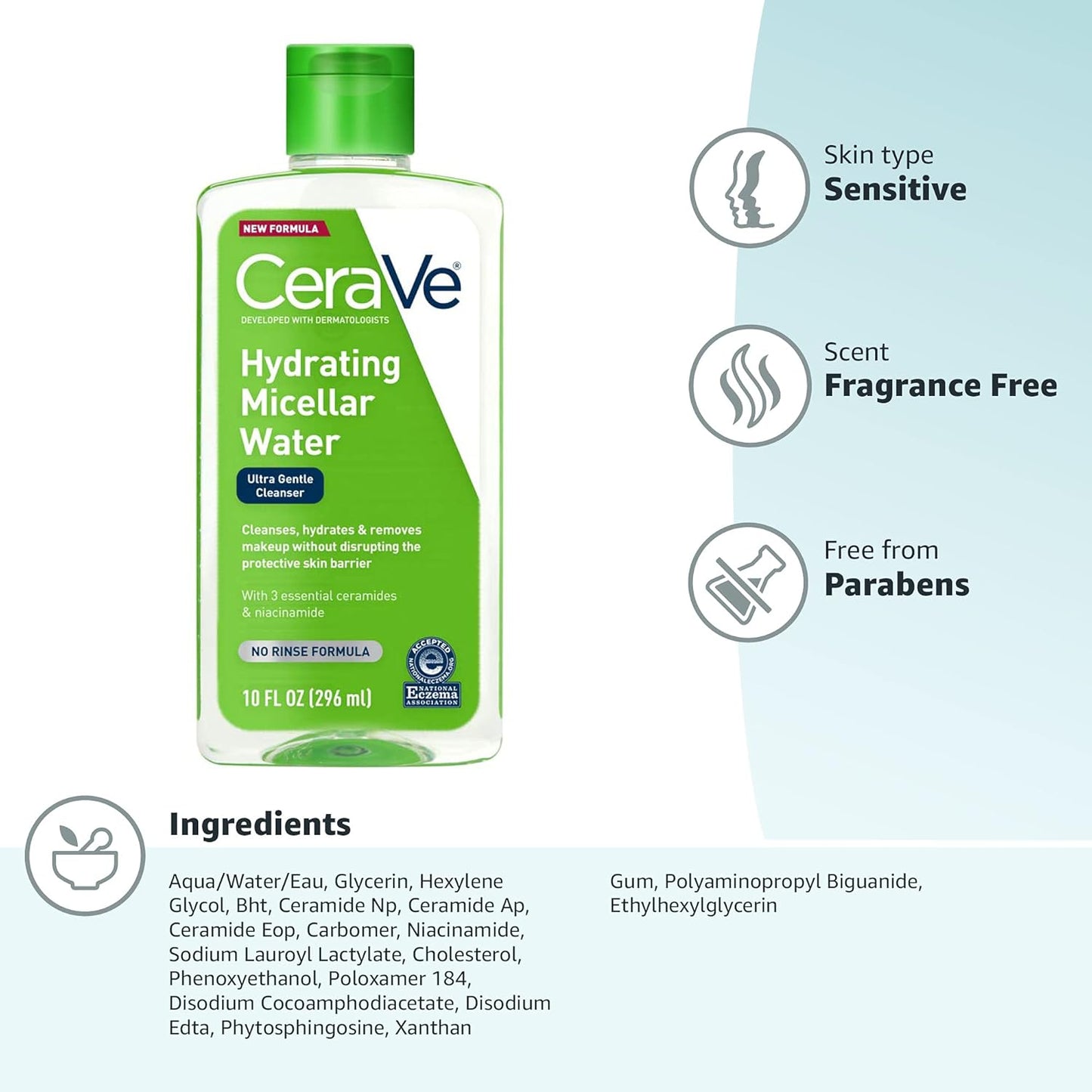 Micellar Water, Hydrating Cleanser, and Niacinamide-Based Eye Makeup Remover