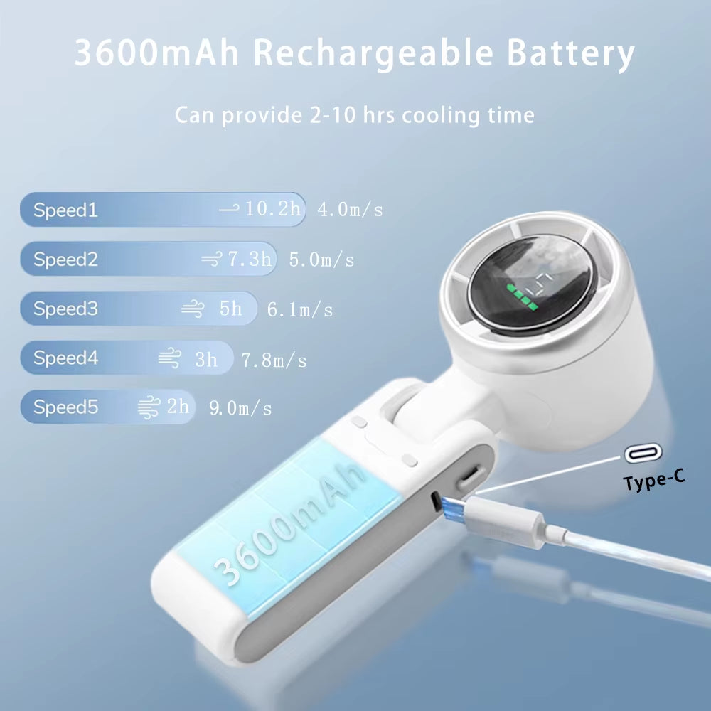 USB 3600Mah Portable Turbo Fan Mini Hanging Neck Fan