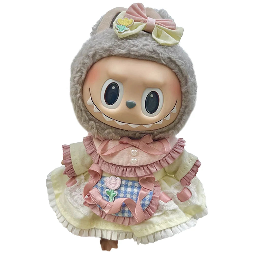 Anime Plush Cartoon Decor for Labubu Shark Onesie Clothing DIY Girl Presents 17cm Mini Plush Doll's Clothes Outfit Accessories