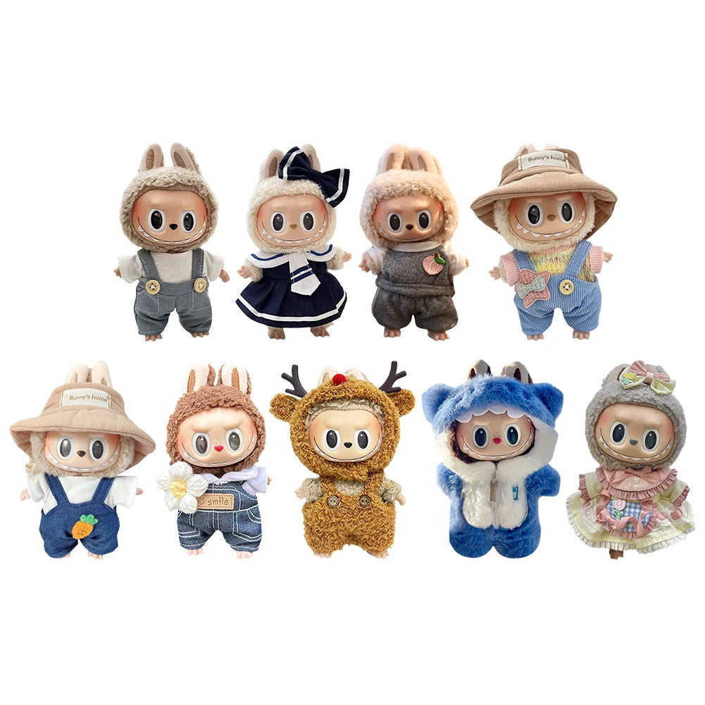Anime Plush Cartoon Decor for Labubu Shark Onesie Clothing DIY Girl Presents 17cm Mini Plush Doll's Clothes Outfit Accessories