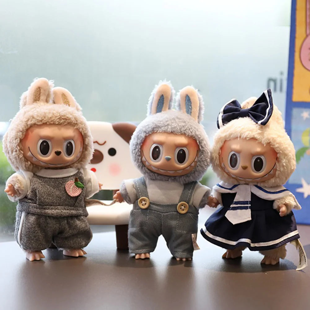 Anime Plush Cartoon Decor for Labubu Shark Onesie Clothing DIY Girl Presents 17cm Mini Plush Doll's Clothes Outfit Accessories